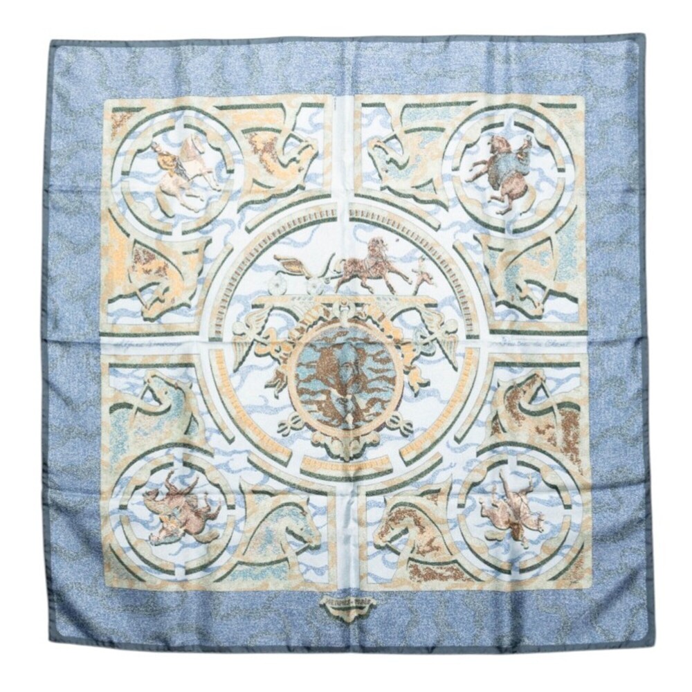 HERMES Authentic Blue Silk Scarf